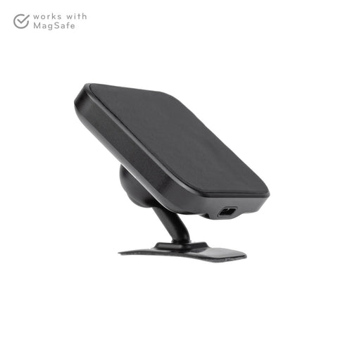Side view of a black charging car mount without its charging cable